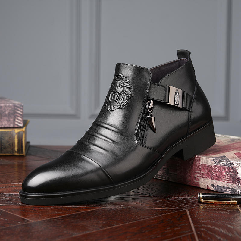 Horseshoe Heel Embossed Double-sided Pull Men's Boots