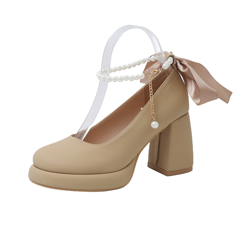 Mary Jane Shoes Women's Preppy Style Chunky Heel Pearl All-match foto 3