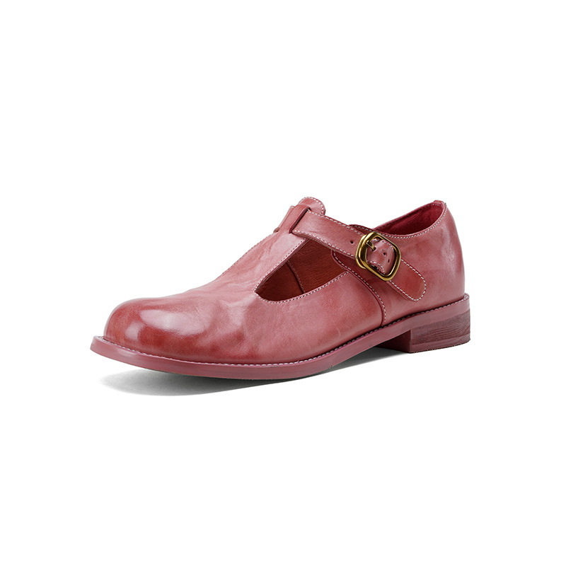 Low Heel Women's Retro Style Leather Flat Shoes foto 2