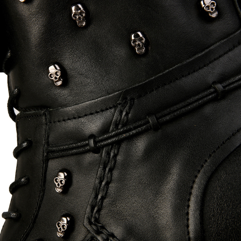 Men's Warm Work Clothing Motorcycle Waterproof High-top Steampunk Leather Boots foto 4