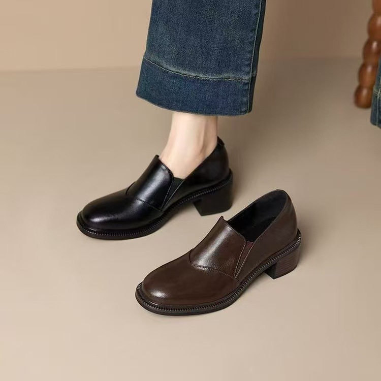 Chunky-heeled Non-slip Soft Leather Pumps Slip-on Loafers foto 3