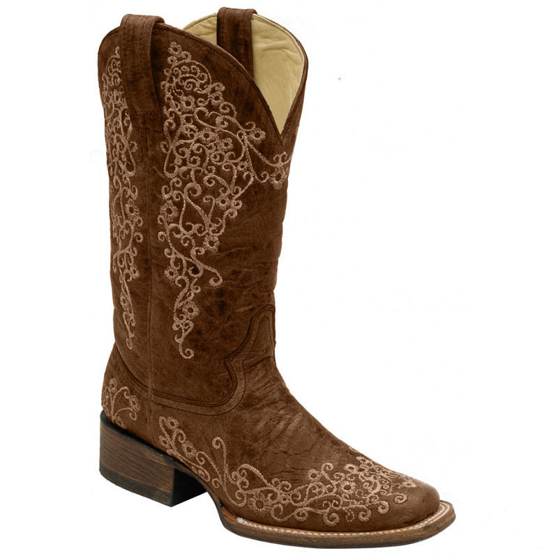 Autumn Winter Embroidered And Printed Chunky-Heel Square-Toe Mid-Calf Knight Boots foto 4