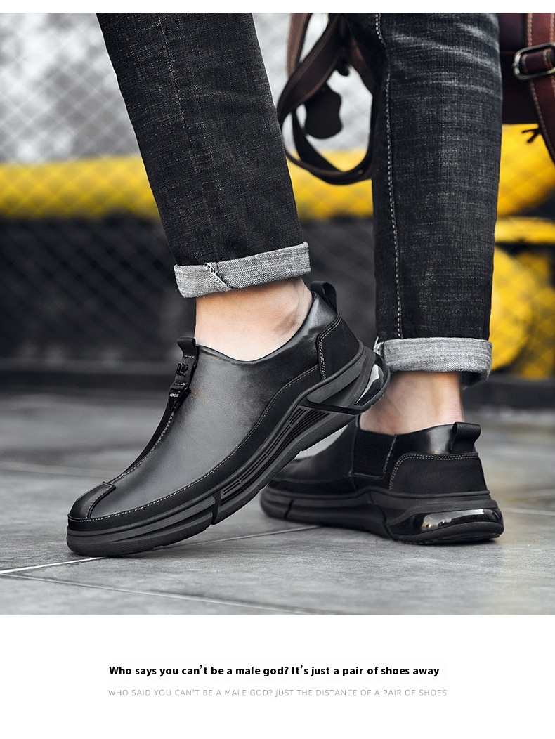 Thick-soled Business Leather Shoes Slip-on Plus Size Men's Low Cut Cowhide foto 3