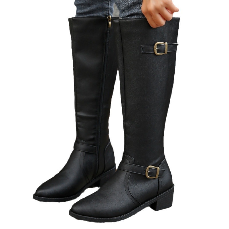 Large Size Thick Heel Square Buckle Test Zipper Boots Women foto 3