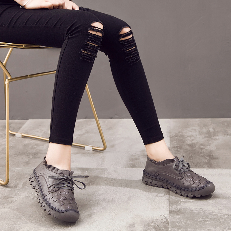 Womens Genuine Leather Casual Low-heeled Flats foto 3