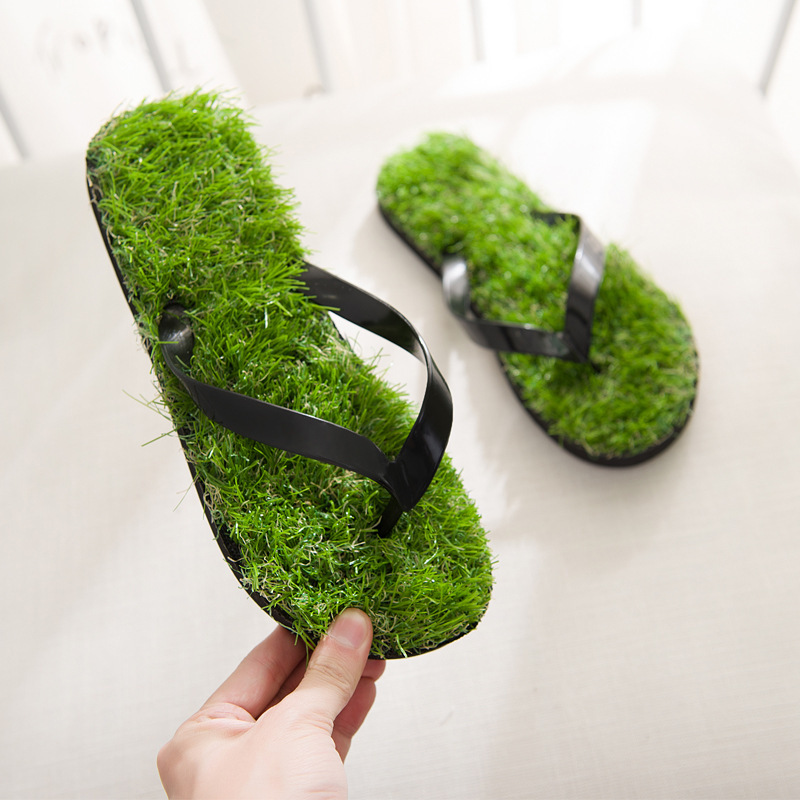 Couple's Artificial Grass Slippers Creative Turf Home Slippers Beach Slippers foto 5