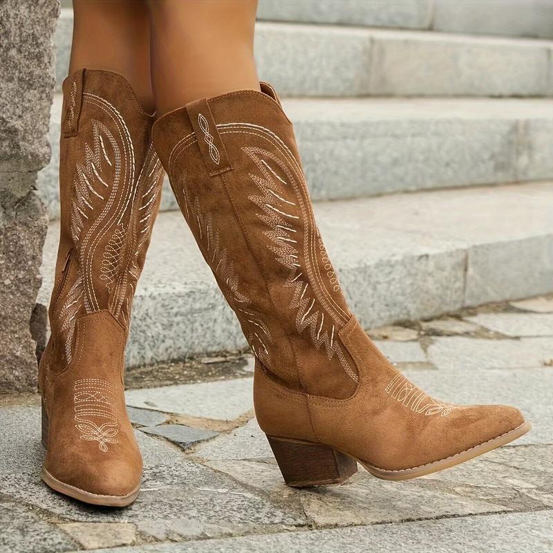 Autumn And Winter New Large Retro Embroidered V-neck Thick Heel Middle Tube Martin Boots foto 2