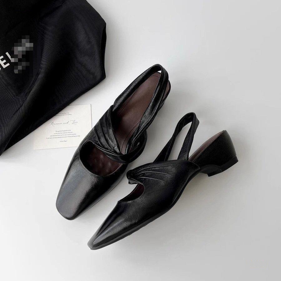 Back Hollow Chunky Heel Shallow-Vamp Retro Square-Toe Pumps foto 5