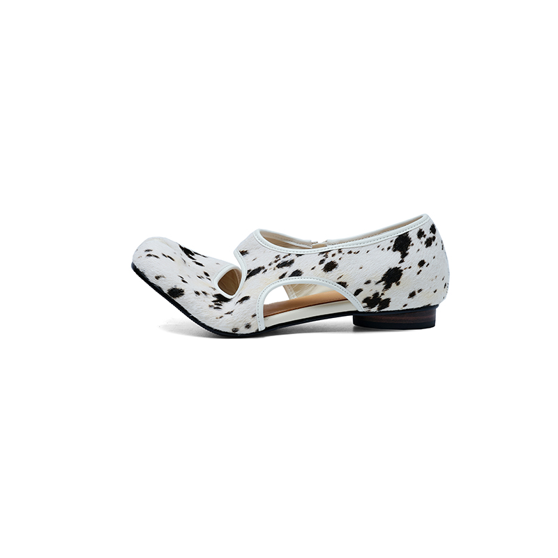 Women's Premium Full Grain Leather Pony Hair Split-Toe Mary Jane Flats, Shallow Cut-Out Shoes foto 3