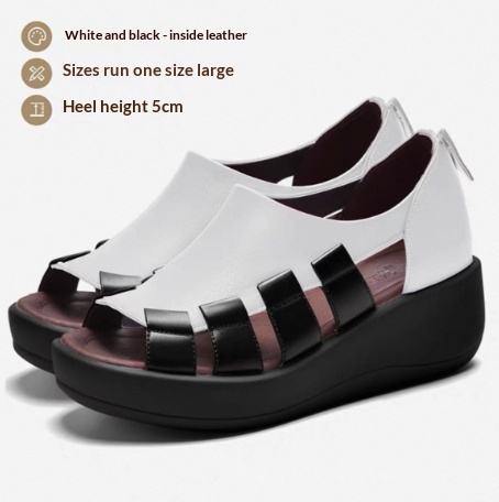 Womens Genuine Leather Wedge Sandals With A Thick Comfortable Sole