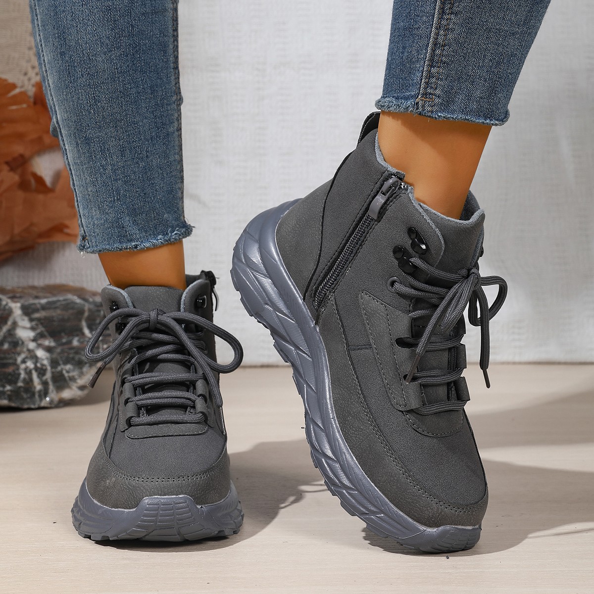 Thick-soled Fleece Lined Padded Warm Keeping Hiking Shoes Cotton-padded Shoes foto 4