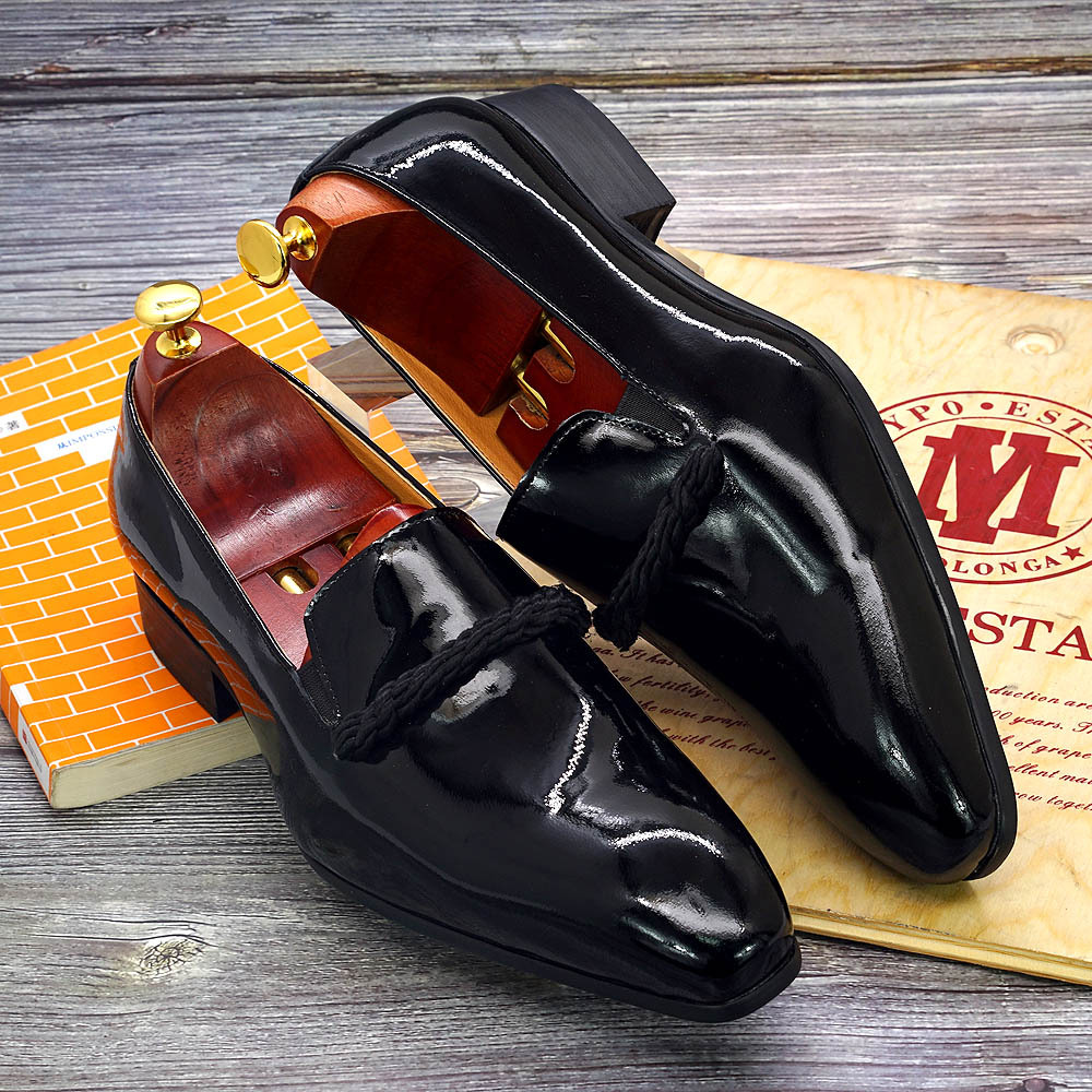 Men's Slip-on Formal Wear Black Patent Leather Loafers Pointed Toe Party Wedding Leather Shoes foto 5