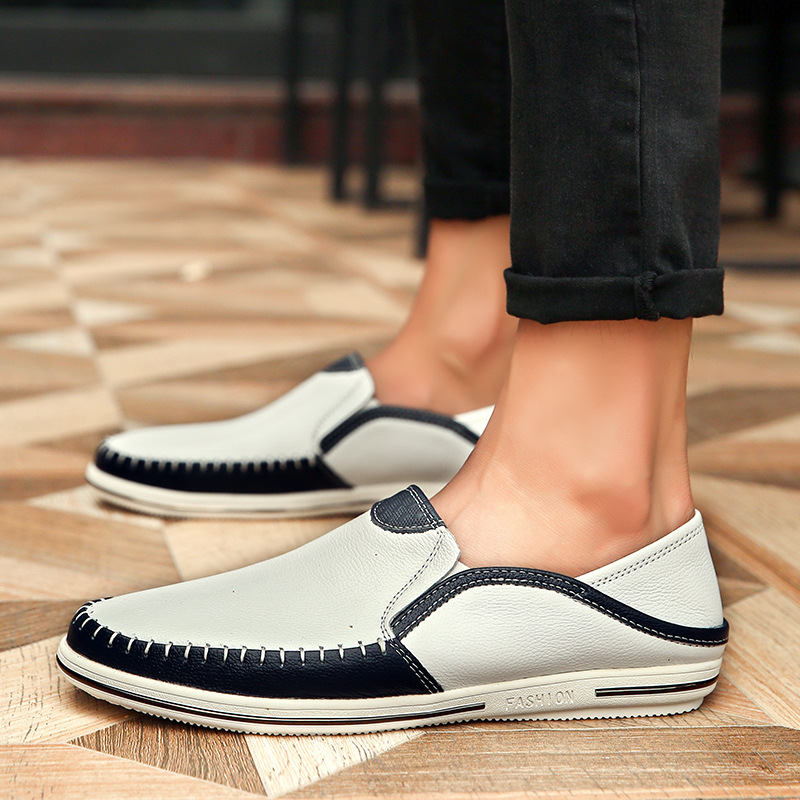 Handmade Stitching Pumps Men's New Summer Top Layer Cowhide Men's Shoes Breathable Men's Casual Leather Shoes Gommino One Piece foto 5