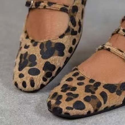 Low Heel Flat Horse Fur Leopard Print Shoes foto 5