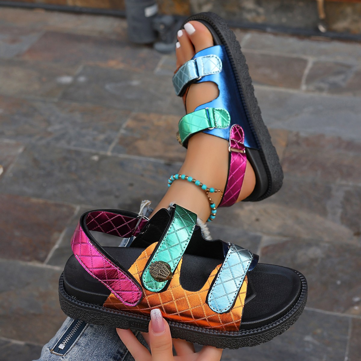 Womens Thick-soled Colorful Beach Sandals foto 2