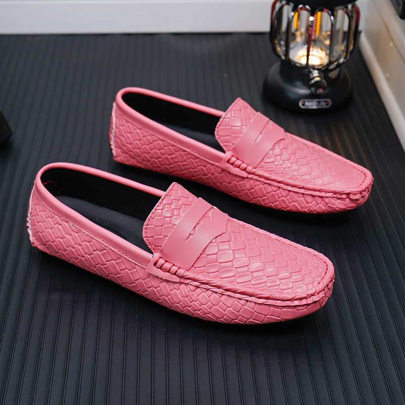 Mens Woven-pattern Leather Shoes Slip-on Loafers foto 5