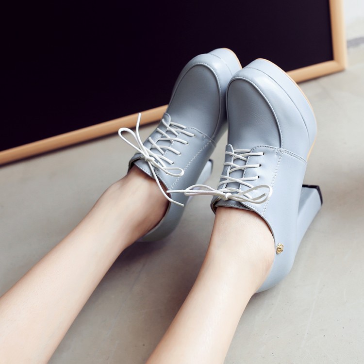 Womens Chunky-heeled Lace-up Pumps foto 4