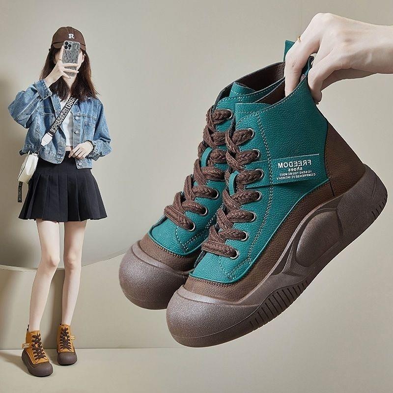 Retro Casual Womens High Top Leather Shoes That Add Height And Create A Slimming Look foto 5