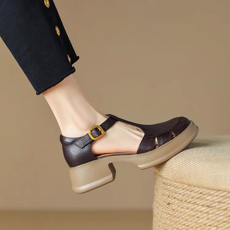 All-match Retro Small Chunky Heel Platform Ankle-strap High Heels foto 5