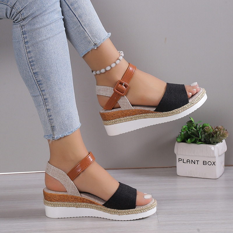 New Style Ankle-Strap Jute-Soled Lightweight Casual Fishmouth Wedge Sandals For Women foto 2