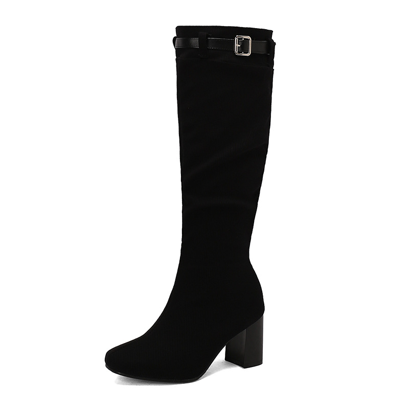 Chunky-heeled Over-the-knee Boots With Color-block Leather Belt Buckle foto 4