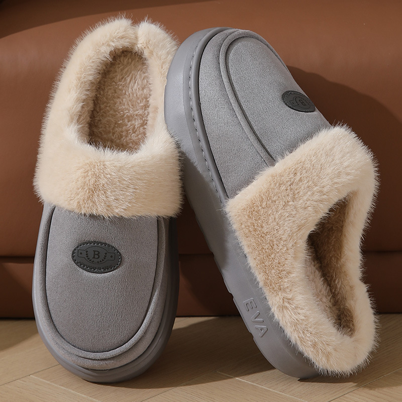 Winter Plush Slippers For Men Casual All-match Warm Suede House Shoes Indoor Non-slip Floor Bedroom Slipper foto 4