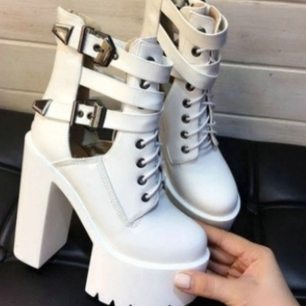 Lace-up Back Zipper Chunky Heel High Heel Short Boots Female Boots foto 3