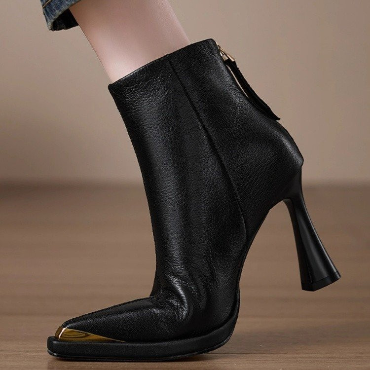 AutumnWinter Europe New Pointed Toe Chunky Heel Side Zip Boots For Women foto 5