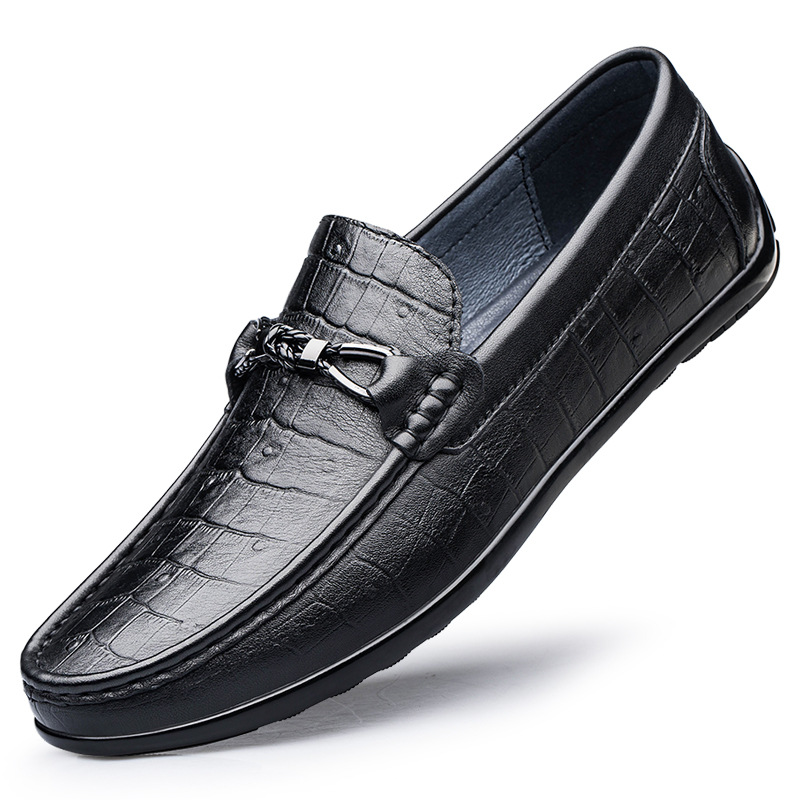 Round Toe Embossed Casual Leather Shoes Flat Heel foto 3