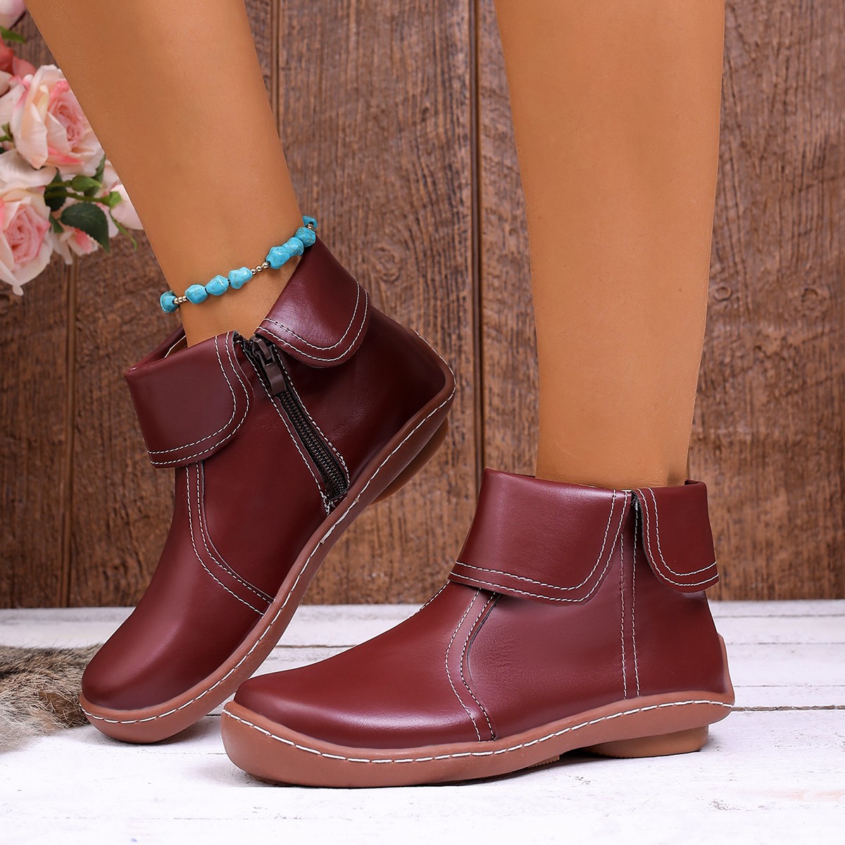 Round-Toe Side-Zip Short-Boot Martin Boots With Stitched Edges foto 5