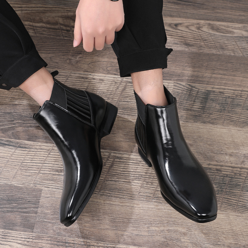 Pointed Toe Chelsea-style Boots For Men Fashion British Style Square Heel Business Formal Leather Shoes foto 5