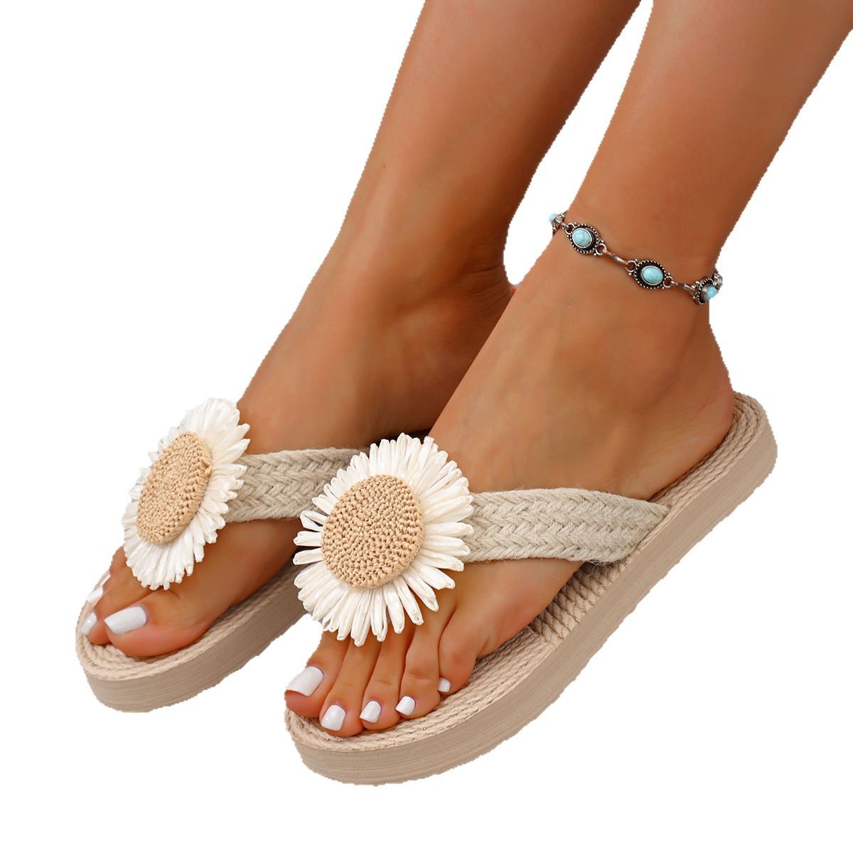 Straw-soled Outdoor Floral Flip-flops Beach Sandals foto 2