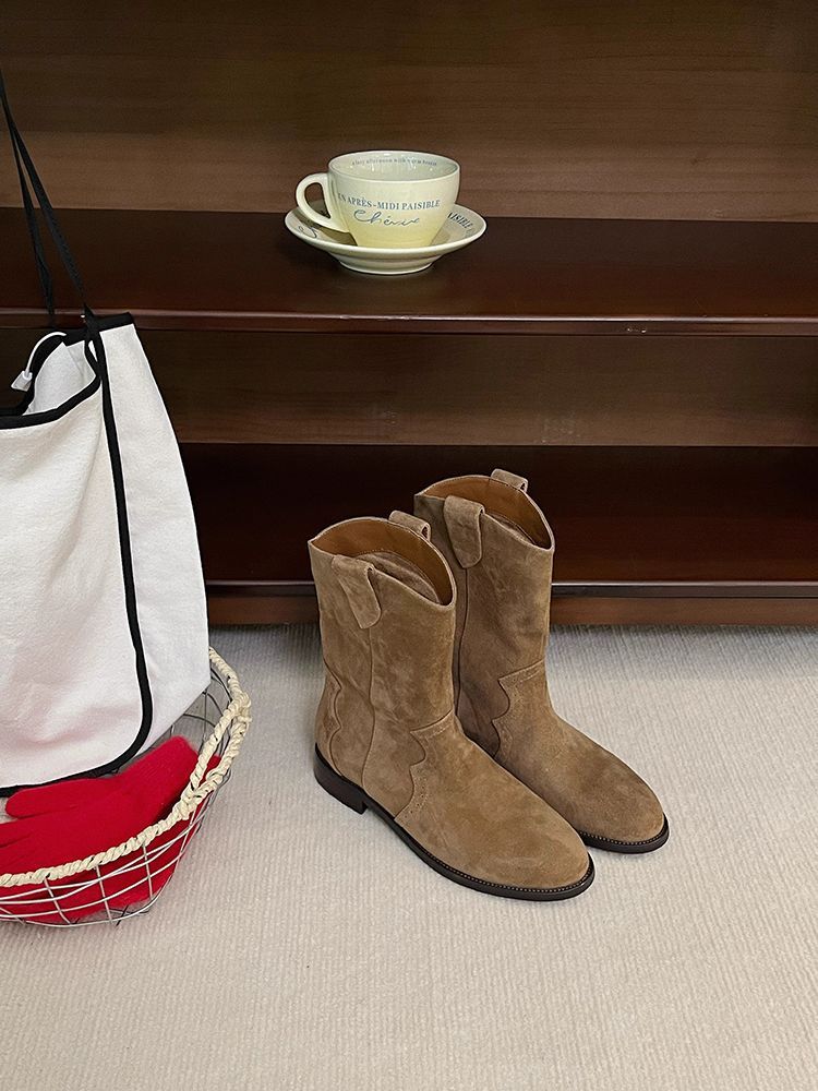 Womens Retro Three-Color Slip-On Ankle Boots foto 4
