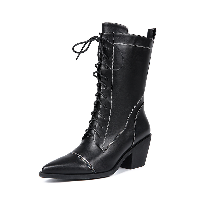 Chunky Heel Waterproof Platform Thick Bottom Fleece-lined High Heel Lace-up Martin Boots foto 5