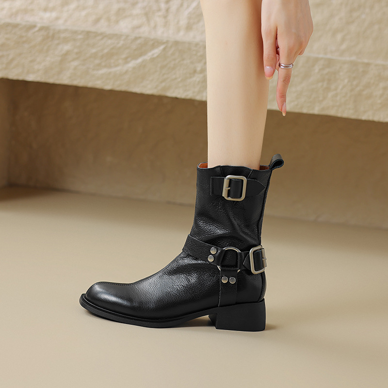 Women's Retro All-matching Chunky Heel Short Boots foto 3