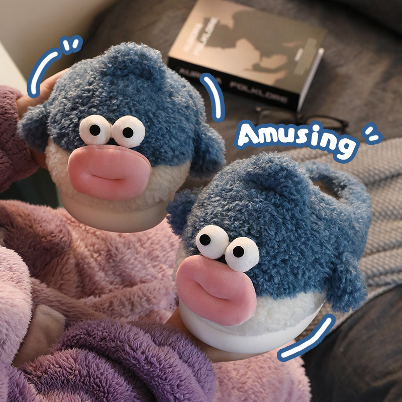 Puffer Cotton Cartoon Indoor Warm Thick Bottom Couple Home Shit Feeling Velvet Slippers foto 5