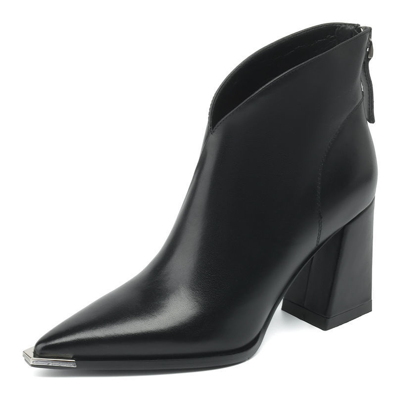 Fashion Anti Collision Metal Toe Soft Leather High Heel Slimming Martin Boots