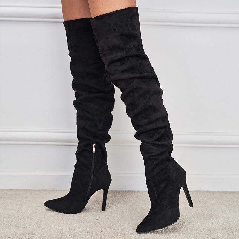 European And American Pointed Toe Suede High Zipper Stiletto Heel Boots foto 4