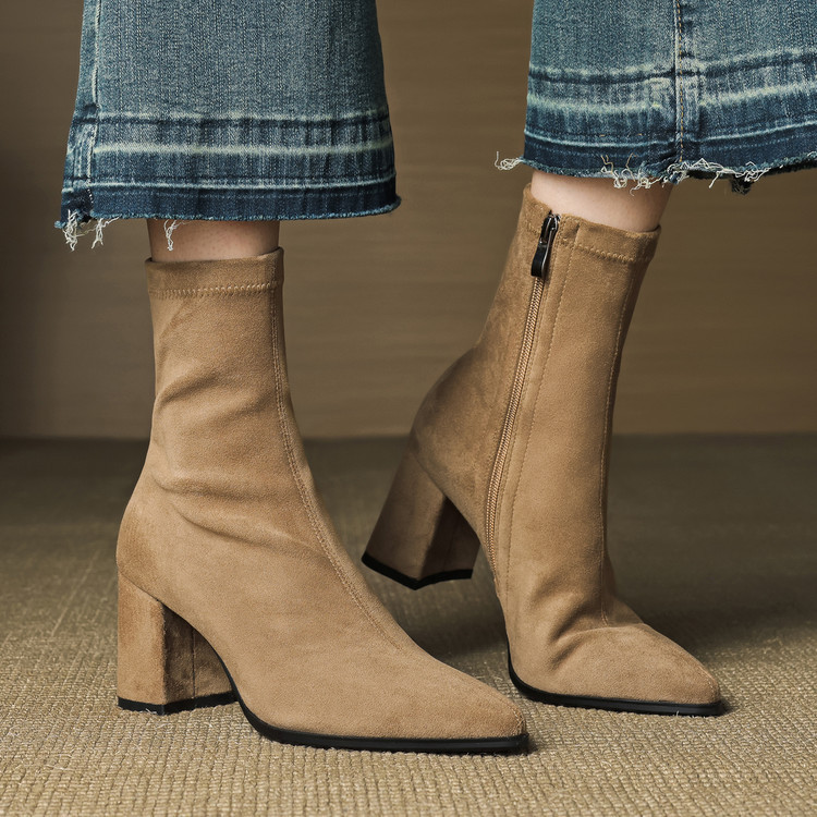 High Heel Stretch Side Zipper Thick Heel Thin Women's Boots foto 2