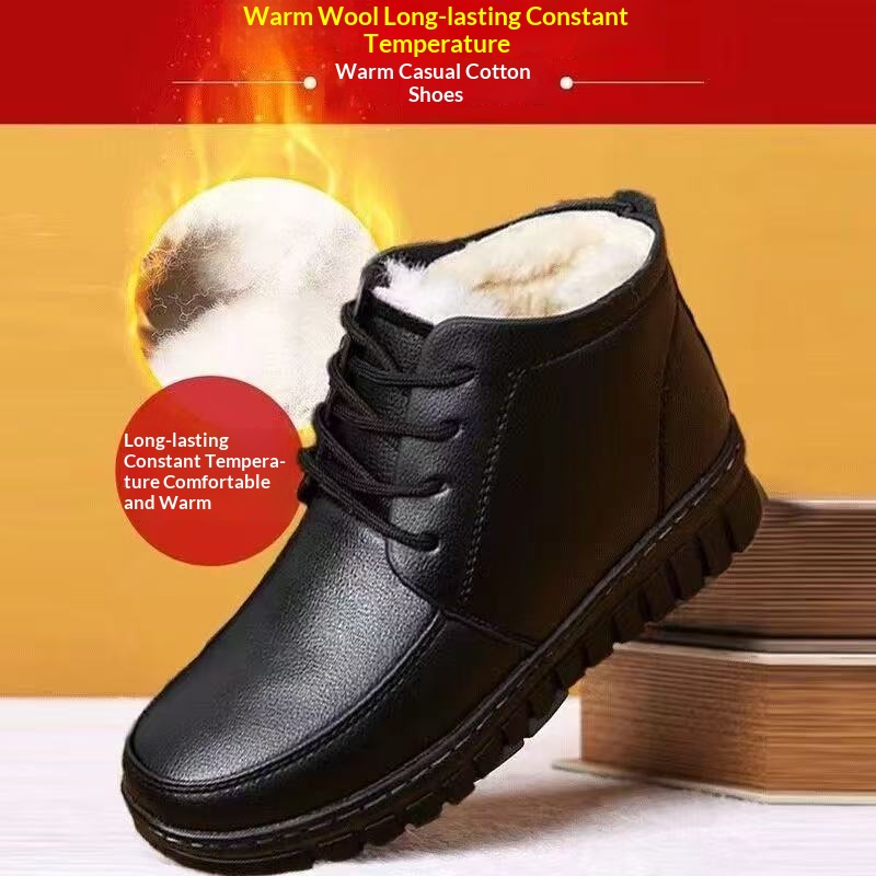 Fleece-lined Extra-thick Warm Ankle Boots Mid- And Elderly Leather Boots With Flat Soles foto 4
