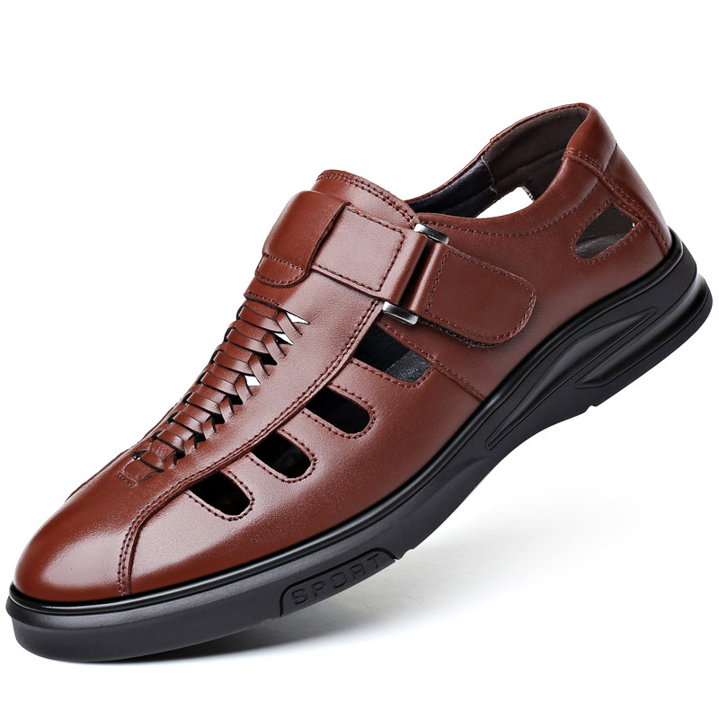 Cowhide Business Formal Wear Hollow Breathable Plus Size Men's Casual Leather Sandals foto 4