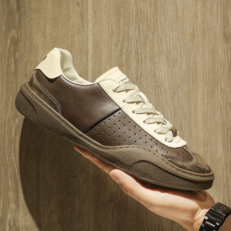 Stitching Contrast Color Genuine Leather Platform Flat Casual Board Shoes foto 2