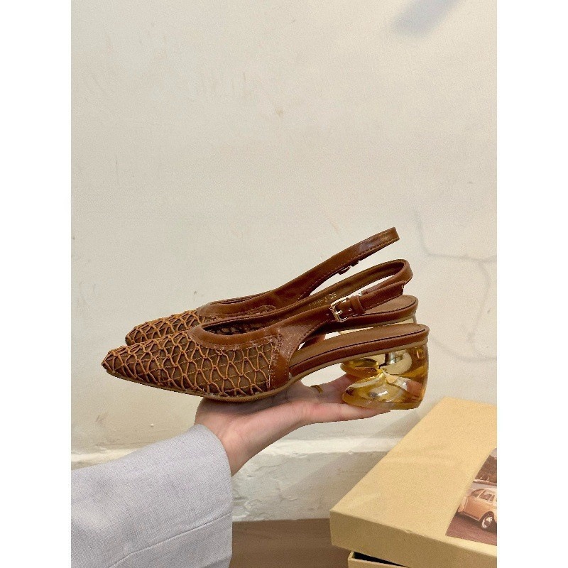 Square Toe Woven Toe Cap Slingback Sandals Women foto 2