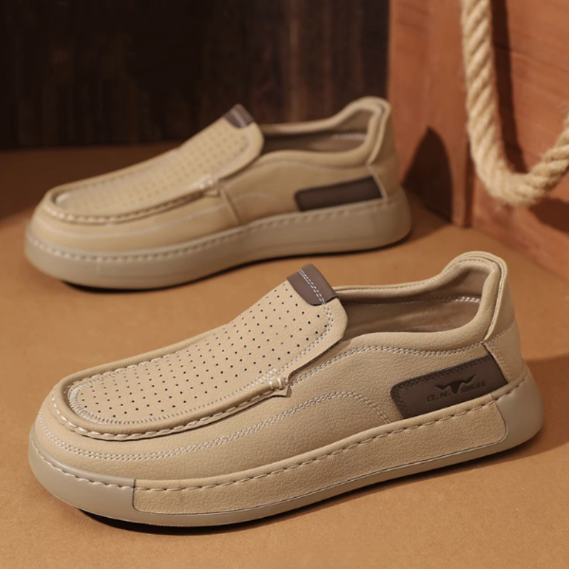 Breathable Hollow Leather Shoes Slip-on Men's Summer Business Casual Shoes foto 3