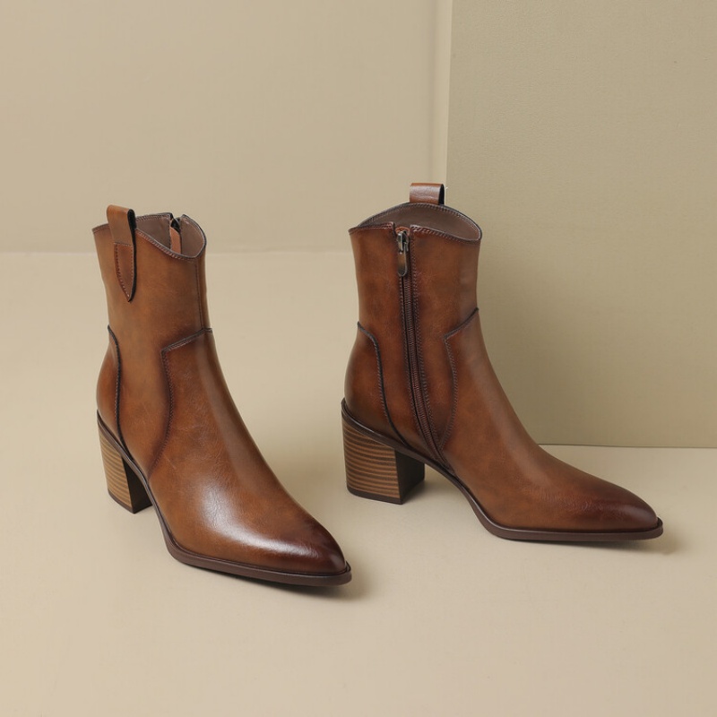 Women's Vintage Mid-Calf Western Cowboy Boots In Full Leather AutumnWinter Style foto 3