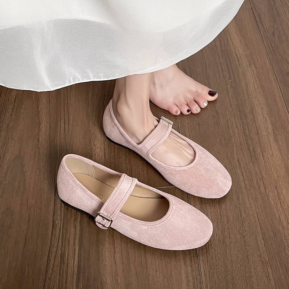 Womens Soft-soled Ballet-style Round-toe Suede French Flat Shoes foto 5