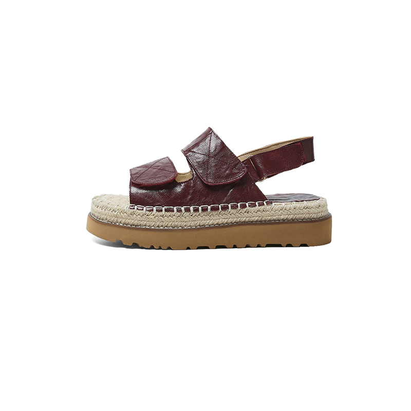 Women's Handmade Full-Grain Sheepskin Espadrille Platform Sandals, Adjustable Double-Strap Non-Slip Summer Slides