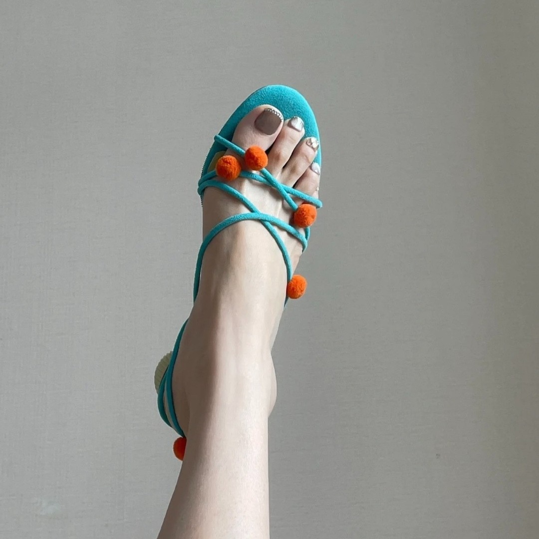 French Genuine Leather Niche Ball Lace-up High-heeled Sandals Thin Strap Open Toe foto 2