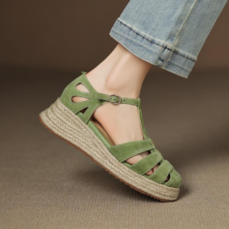 Straw-woven Wedge-heel Roman Sandals For Women foto 4