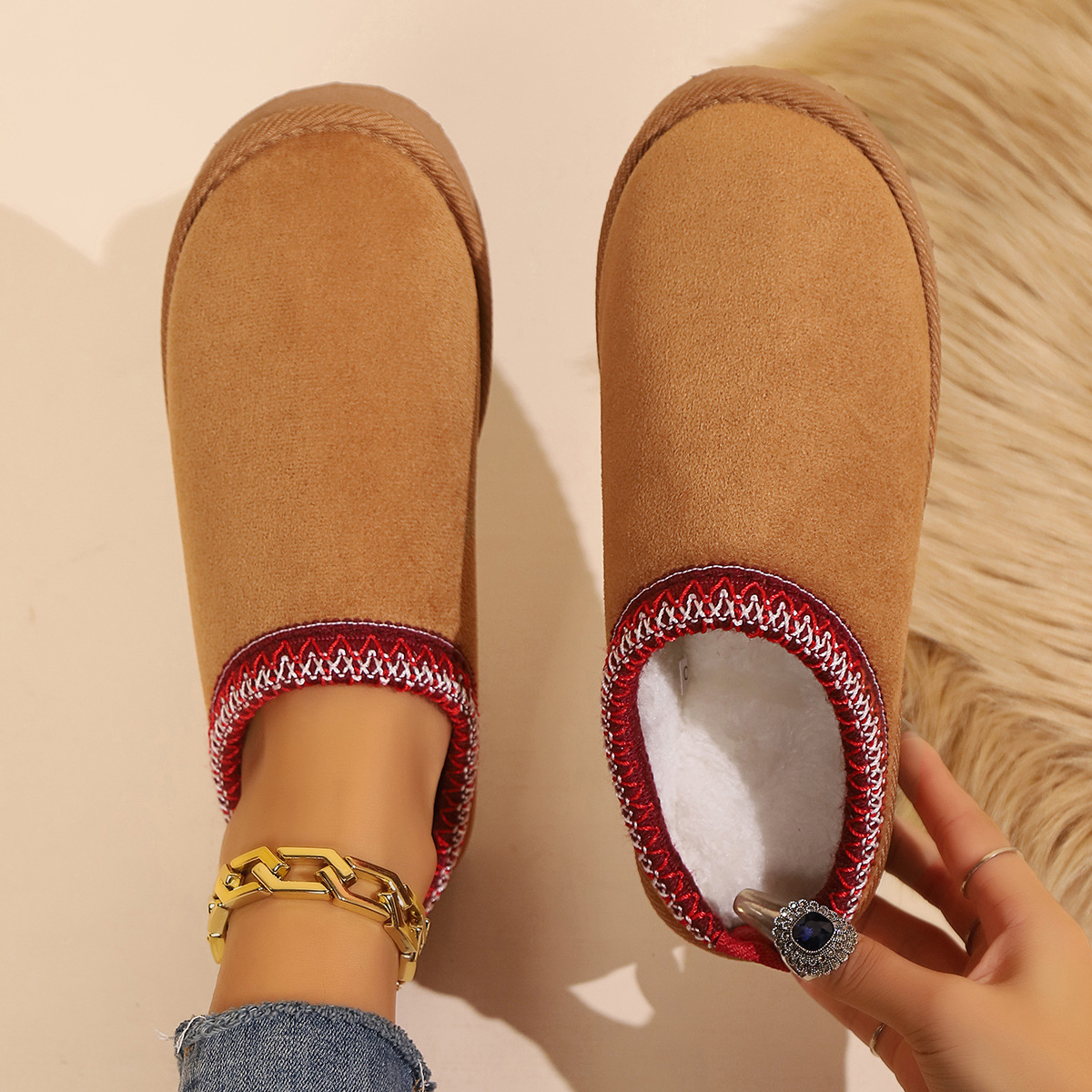 Women's Indoor Warm Plush Non-slip Thick-soled Cotton Slippers foto 3